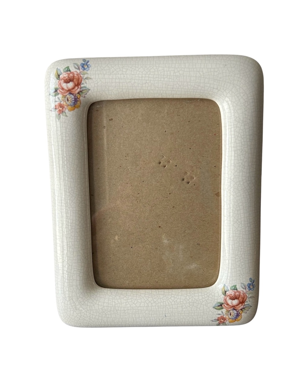 Lego VTG 80s Ivory Ceramic Crackle Glaze Floral Details Victorian Picture Frame